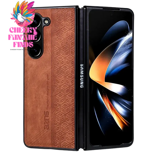 Luxury PU Leather Mobile Phone Case For Samsung Galaxy Z Fold 6 5 4 3 Bumper Coque Back Cover For Galaxy Z Fold 5 4 3 Cheeky Fantail Finds