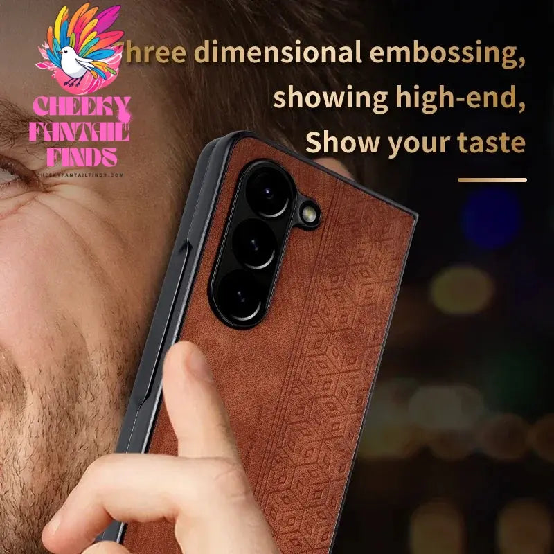 Luxury PU Leather Mobile Phone Case For Samsung Galaxy Z Fold 6 5 4 3 Bumper Coque Back Cover For Galaxy Z Fold 5 4 3 Cheeky Fantail Finds
