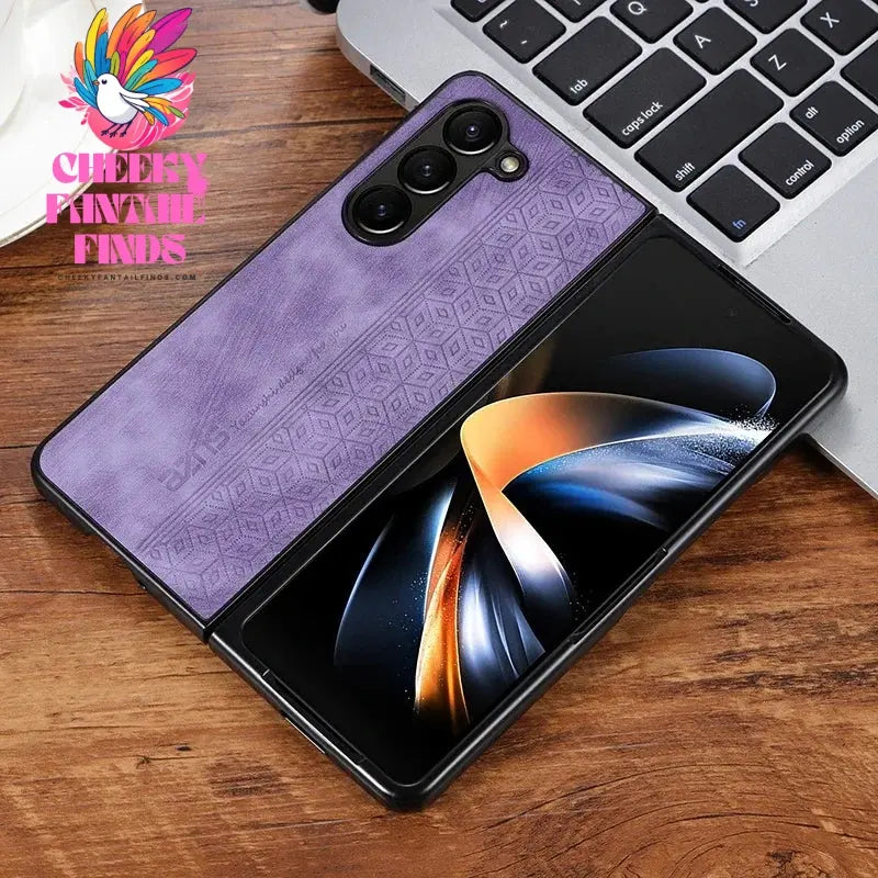 Luxury PU Leather Mobile Phone Case For Samsung Galaxy Z Fold 6 5 4 3 Bumper Coque Back Cover For Galaxy Z Fold 5 4 3 Cheeky Fantail Finds