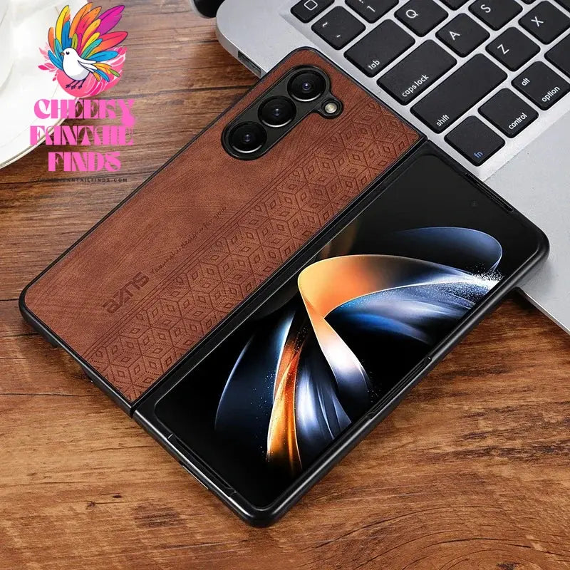 Luxury PU Leather Mobile Phone Case For Samsung Galaxy Z Fold 6 5 4 3 Bumper Coque Back Cover For Galaxy Z Fold 5 4 3 Cheeky Fantail Finds