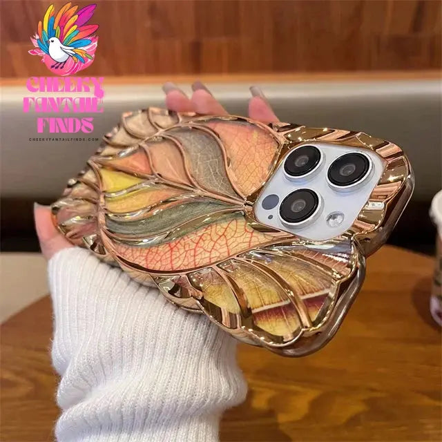 Luxury Plating Colour Fashion Leaf Phone Case For iPhone 11 12 13 14 15 Pro Max Soft Silicone Bumper Protector On 16 Plus Cover Cheeky Fantail Finds