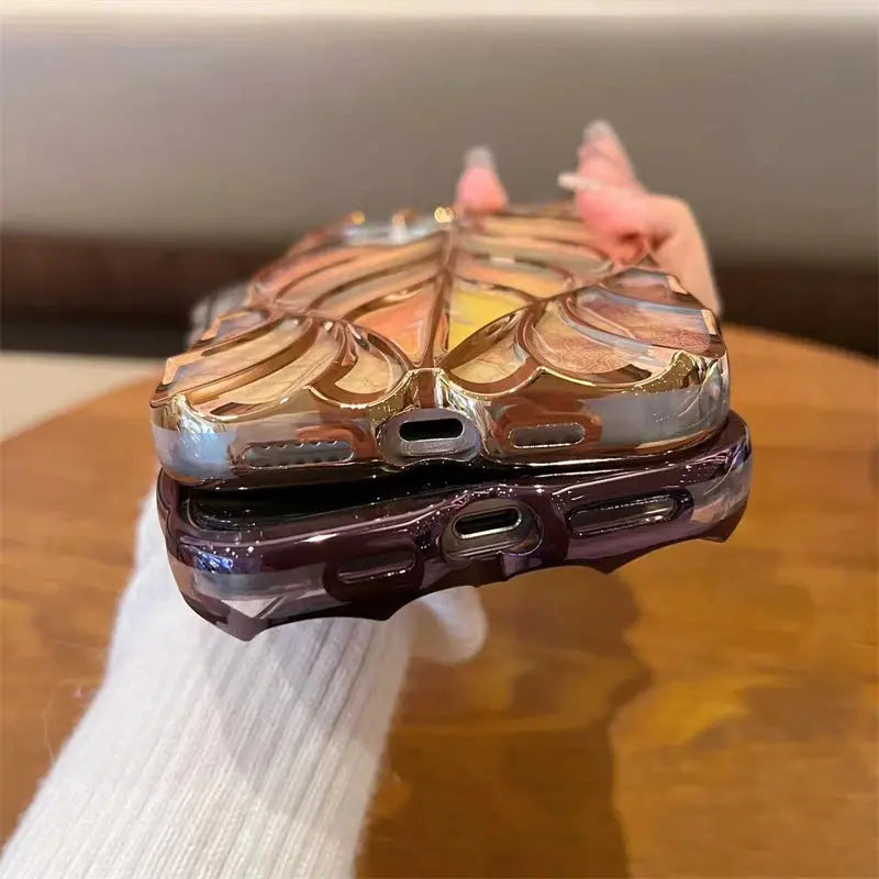 Luxury Plating Colour Fashion Leaf Phone Case For iPhone 11 12 13 14 15 Pro Max Soft Silicone Bumper Protector On 16 Plus Cover Cheeky Fantail Finds