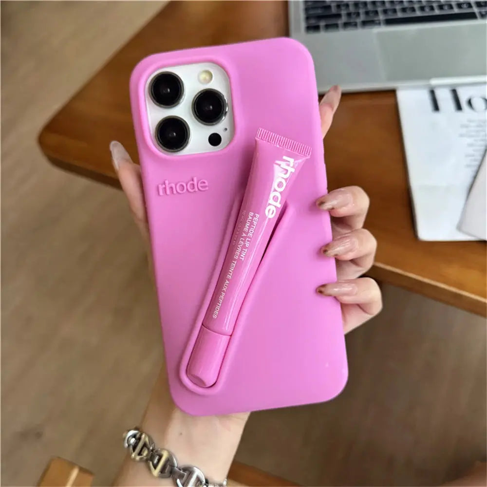 Luxury Rhode DIY Lipstick Soft Silicone Case for iPhone 16 15 13 11 14 12 Pro Max Plus Portable Lip Gloss Holder Ins Phone Cover Cheeky Fantail Finds