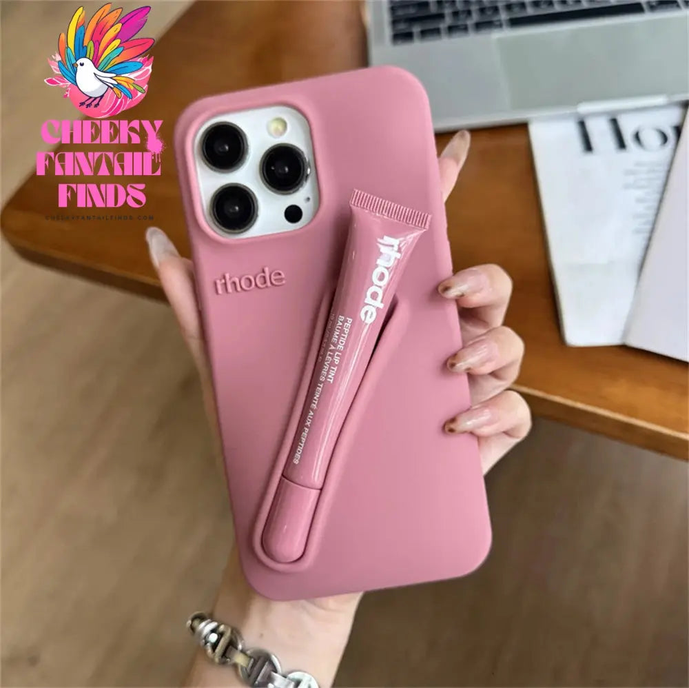 Luxury Rhode DIY Lipstick Soft Silicone Case for iPhone 16 15 13 11 14 12 Pro Max Plus Portable Lip Gloss Holder Ins Phone Cover Cheeky Fantail Finds