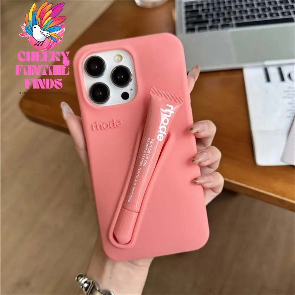 Luxury Rhode DIY Lipstick Soft Silicone Case for iPhone 16 15 13 11 14 12 Pro Max Plus Portable Lip Gloss Holder Ins Phone Cover Cheeky Fantail Finds