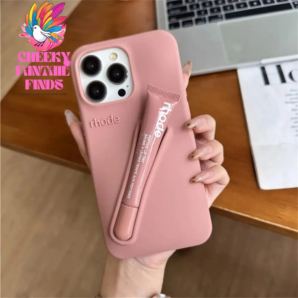 Luxury Rhode DIY Lipstick Soft Silicone Case for iPhone 16 15 13 11 14 12 Pro Max Plus Portable Lip Gloss Holder Ins Phone Cover Cheeky Fantail Finds