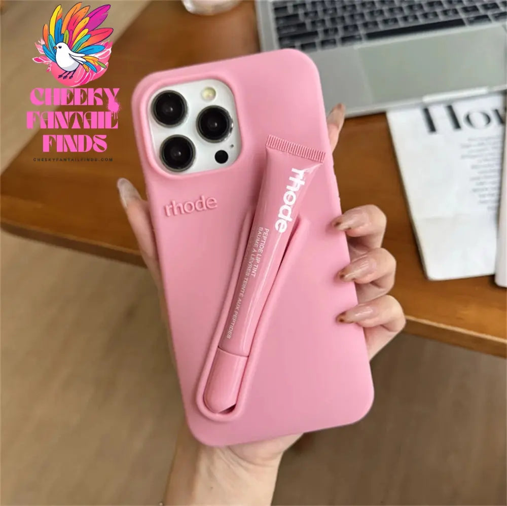 Luxury Rhode DIY Lipstick Soft Silicone Case for iPhone 16 15 13 11 14 12 Pro Max Plus Portable Lip Gloss Holder Ins Phone Cover Cheeky Fantail Finds
