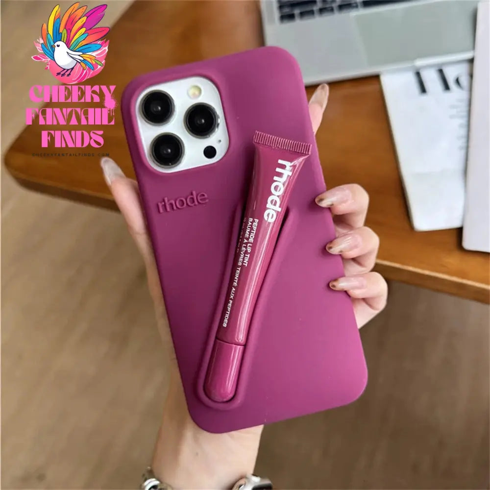 Luxury Rhode DIY Lipstick Soft Silicone Case for iPhone 16 15 13 11 14 12 Pro Max Plus Portable Lip Gloss Holder Ins Phone Cover Cheeky Fantail Finds