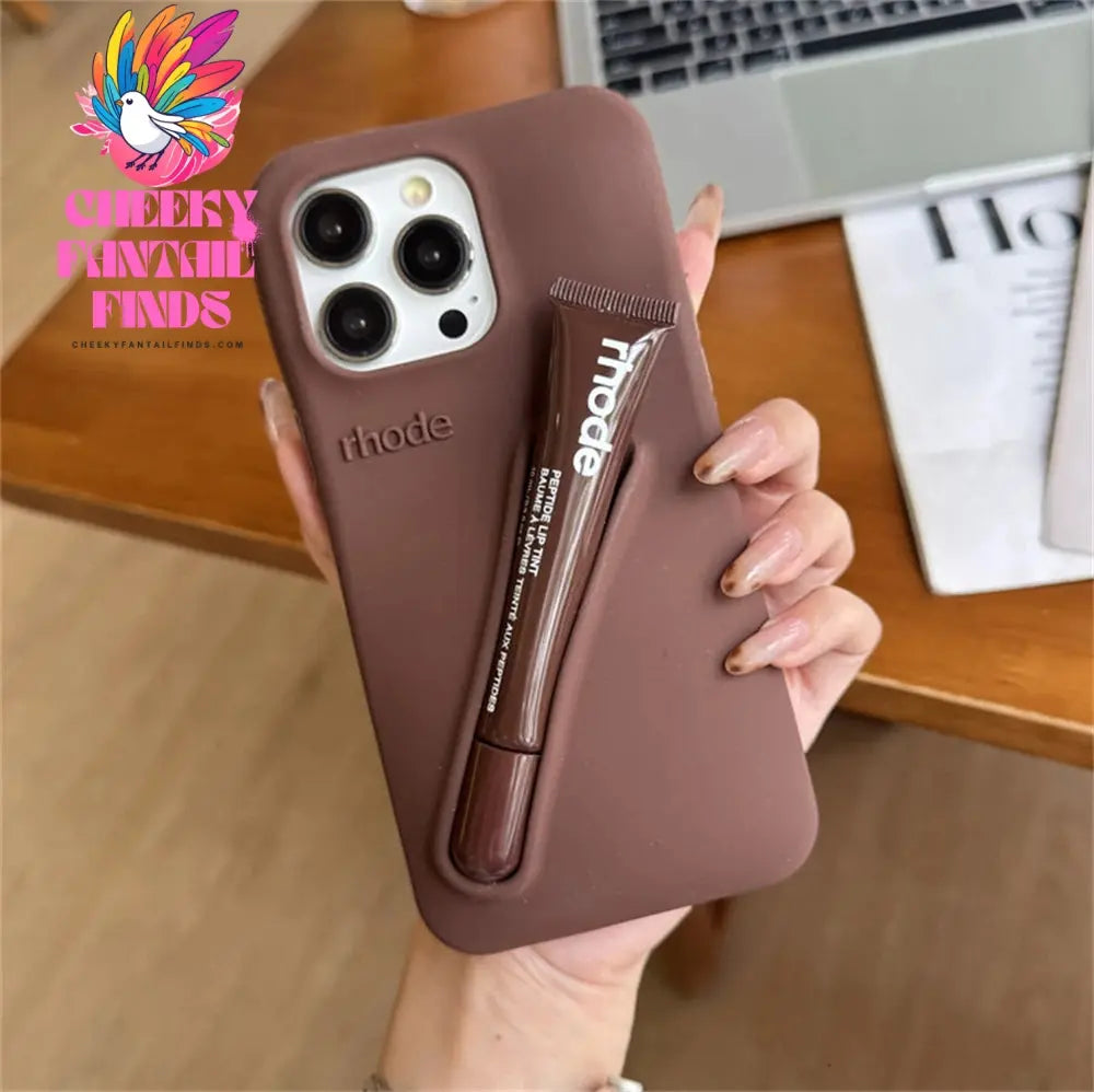 Luxury Rhode DIY Lipstick Soft Silicone Case for iPhone 16 15 13 11 14 12 Pro Max Plus Portable Lip Gloss Holder Ins Phone Cover Cheeky Fantail Finds