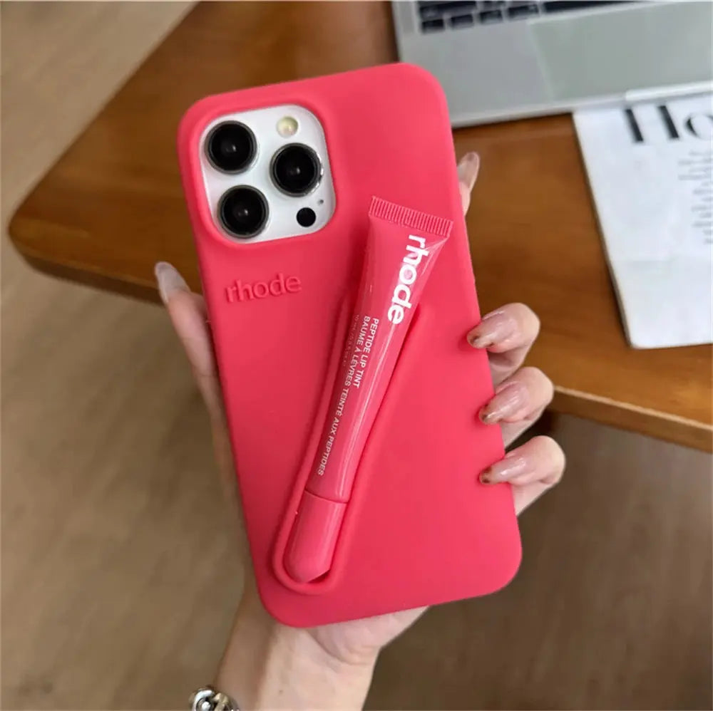 Luxury Rhode DIY Lipstick Soft Silicone Case for iPhone 16 15 13 11 14 12 Pro Max Plus Portable Lip Gloss Holder Ins Phone Cover Cheeky Fantail Finds