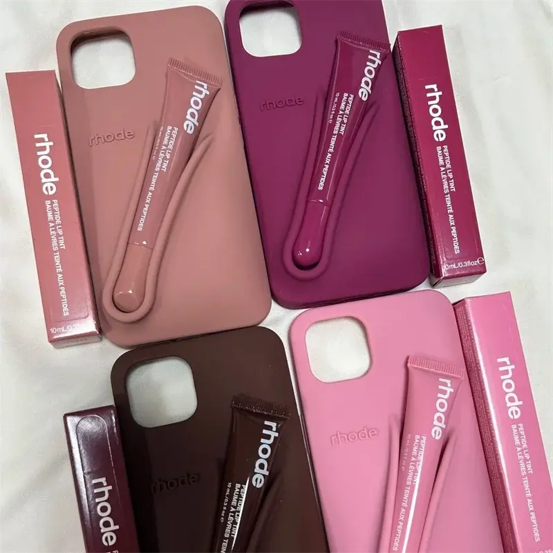 Luxury Rhode DIY Lipstick Soft Silicone Case for iPhone 16 15 13 11 14 12 Pro Max Plus Portable Lip Gloss Holder Ins Phone Cover Cheeky Fantail Finds