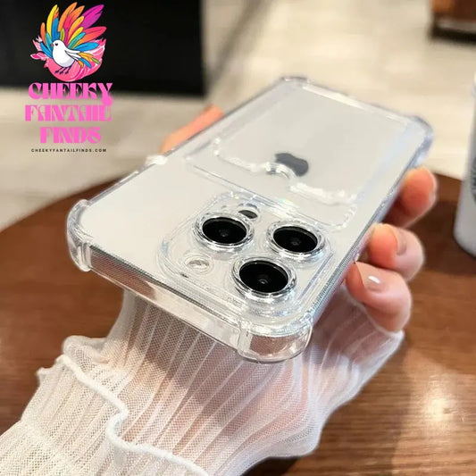 Luxury Soft Card Bag Phone Case For iPhone 16 15 14 13 12 11 Pro Max Mini X XS Max XR 7 8 Plus SE 2020 Transparent Bumper Cover Cheeky Fantail Finds
