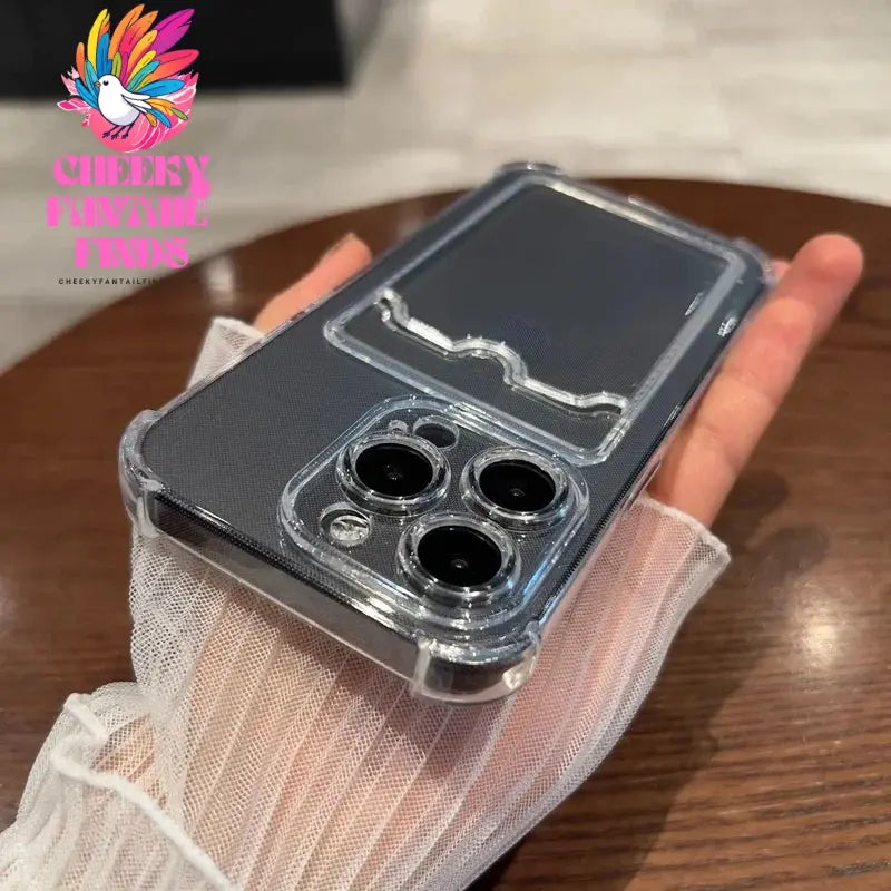 Luxury Soft Card Bag Phone Case For iPhone 16 15 14 13 12 11 Pro Max Mini X XS Max XR 7 8 Plus SE 2020 Transparent Bumper Cover Cheeky Fantail Finds