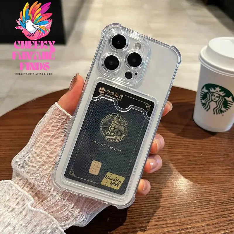 Luxury Soft Card Bag Phone Case For iPhone 16 15 14 13 12 11 Pro Max Mini X XS Max XR 7 8 Plus SE 2020 Transparent Bumper Cover Cheeky Fantail Finds
