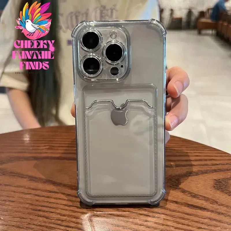 Luxury Soft Card Bag Phone Case For iPhone 16 15 14 13 12 11 Pro Max Mini X XS Max XR 7 8 Plus SE 2020 Transparent Bumper Cover Cheeky Fantail Finds