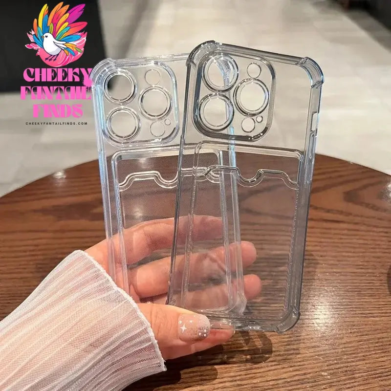 Luxury Soft Card Bag Phone Case For iPhone 16 15 14 13 12 11 Pro Max Mini X XS Max XR 7 8 Plus SE 2020 Transparent Bumper Cover Cheeky Fantail Finds