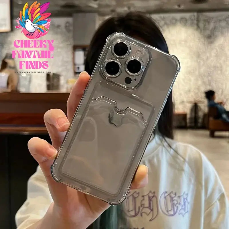 Luxury Soft Card Bag Phone Case For iPhone 16 15 14 13 12 11 Pro Max Mini X XS Max XR 7 8 Plus SE 2020 Transparent Bumper Cover Cheeky Fantail Finds