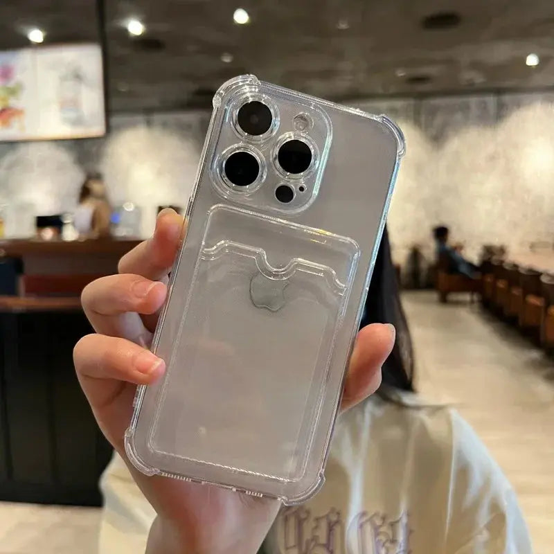 Luxury Soft Card Bag Phone Case For iPhone 16 15 14 13 12 11 Pro Max Mini X XS Max XR 7 8 Plus SE 2020 Transparent Bumper Cover Cheeky Fantail Finds