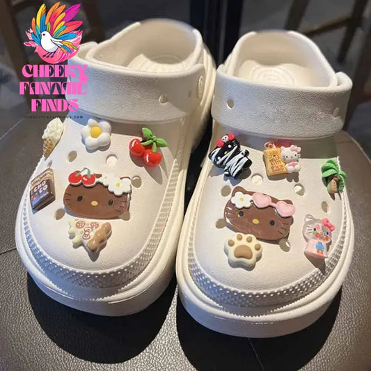 MINISO Character Hello Kitty Set Shoes Charms for Clogs Sandals Decoration PVC Cartoon Shoe Accessories Charms for Friends Gifts Cheeky Fantail Finds