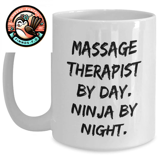 Massage Therapist Gifts, Funny Quote White Coffee Mug, 'Massage Therapist By Day. Ninja By Night.', Perfect Father's Day Unique Gifts from Family to Friends for Men - Main