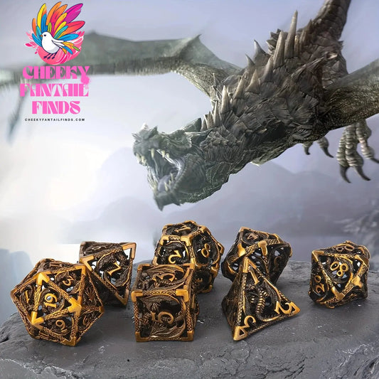 Metal Dice Set D&D 7-piece Metal Multi sided Dice Set Metal DND Dice Set Christmas Gift, Party Supplies Cheeky Fantail Finds