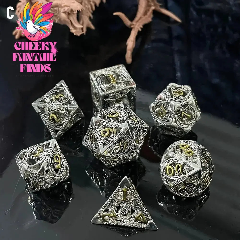 Metal Dice Set D&D 7-piece Metal Multi sided Dice Set Metal DND Dice Set Christmas Gift, Party Supplies Cheeky Fantail Finds