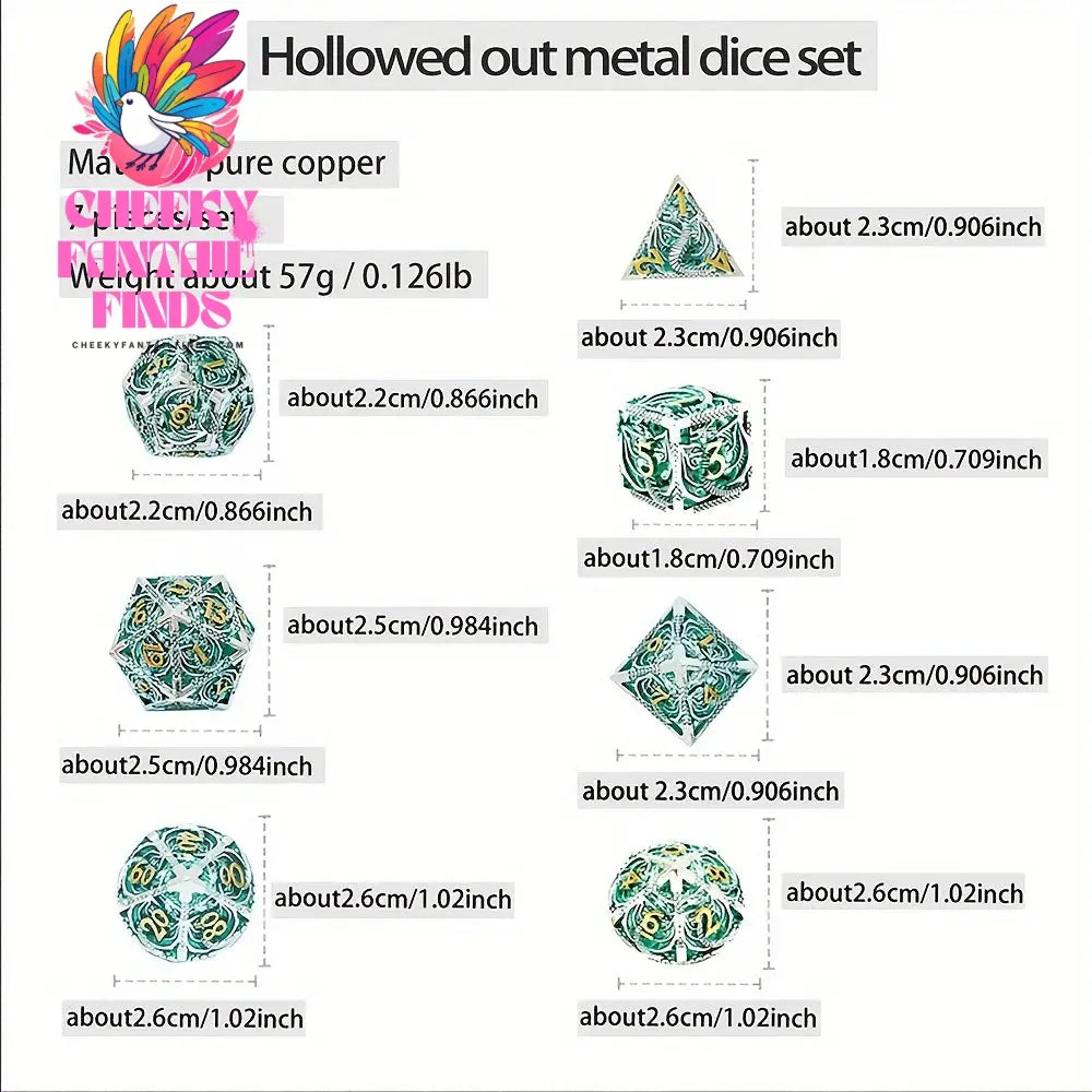 Metal Dice Set D&D 7-piece Metal Multi sided Dice Set Metal DND Dice Set Christmas Gift, Party Supplies Cheeky Fantail Finds