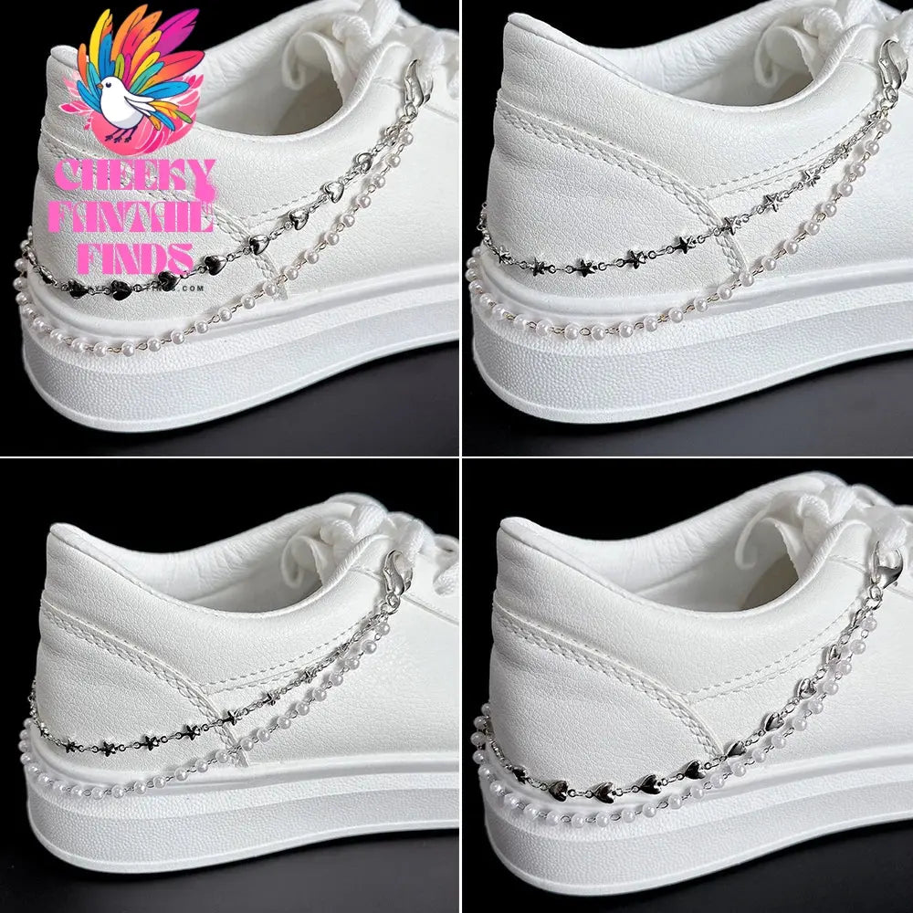 Metal Pearl Chain Gold/Silver Canvas Board Shoes Buckles Decoration Heart Star Shoe Creative Jewelry Cheeky Fantail Finds