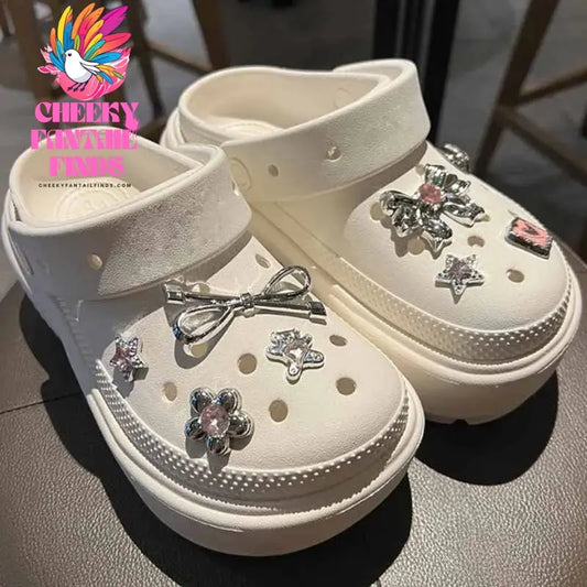 Metal Silver Electroplated Star Bow Tie Shoe Decorations Accessories Charms for Clogs Sandals Shoe Charms Gift Idea for Birthday Cheeky Fantail Finds