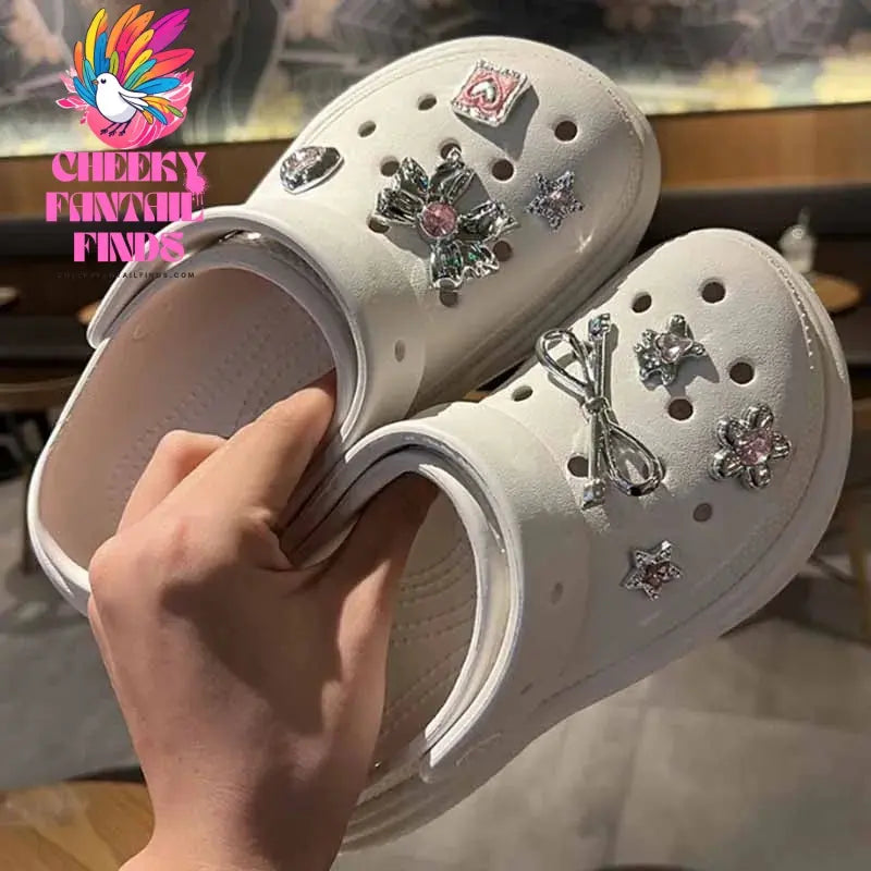Metal Silver Electroplated Star Bow Tie Shoe Decorations Accessories Charms for Clogs Sandals Shoe Charms Gift Idea for Birthday Cheeky Fantail Finds
