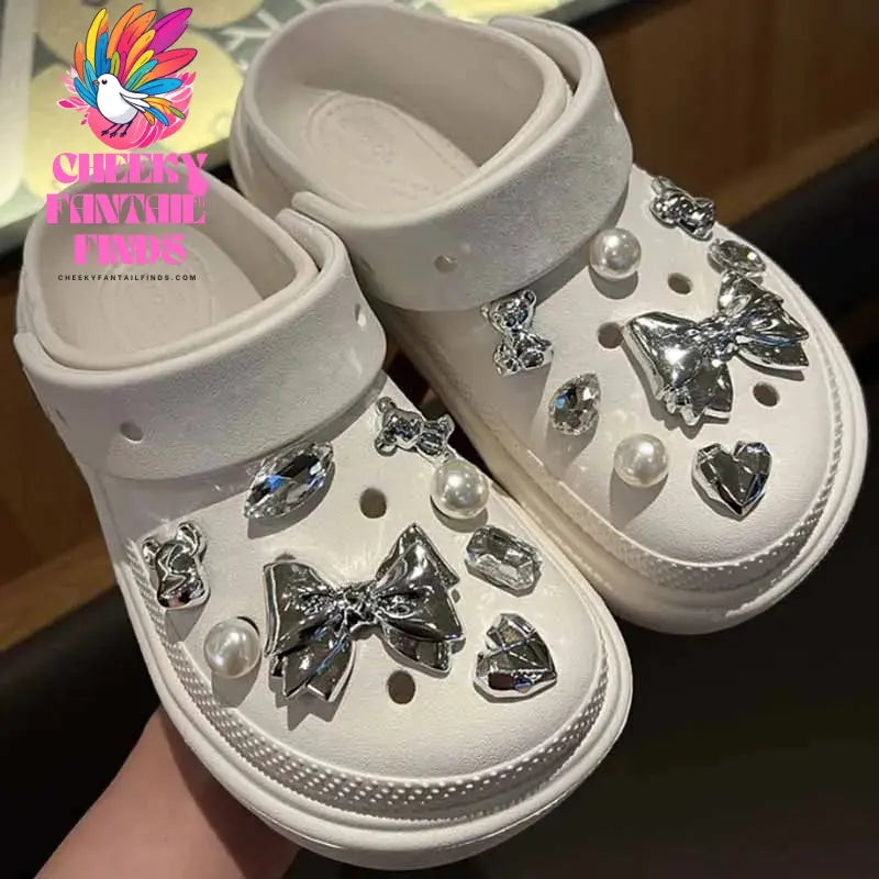 Metal Silver Electroplated Star Bow Tie Shoe Decorations Accessories Charms for Clogs Sandals Shoe Charms Gift Idea for Birthday Cheeky Fantail Finds