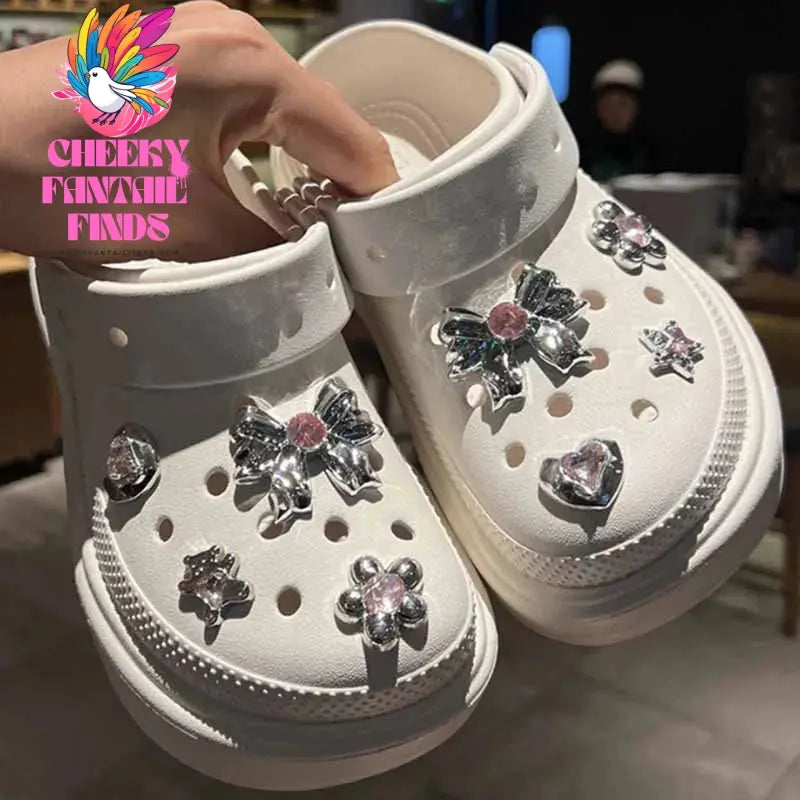 Metal Silver Electroplated Star Bow Tie Shoe Decorations Accessories Charms for Clogs Sandals Shoe Charms Gift Idea for Birthday Cheeky Fantail Finds
