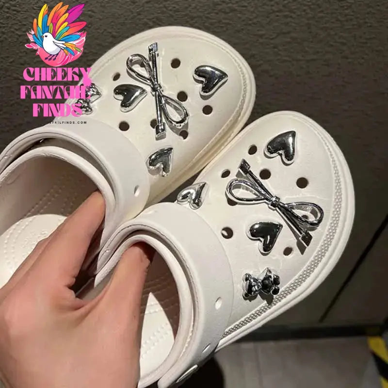 Metal Silver Electroplated Star Bow Tie Shoe Decorations Accessories Charms for Clogs Sandals Shoe Charms Gift Idea for Birthday Cheeky Fantail Finds