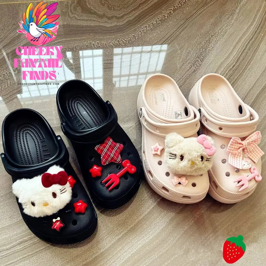 Miniso Cartoon Hello Kitty Shoe Charms Set Plush Cat Diy Clogs Accessories Gift Idea For Birthday Christmas Party Favors Cheeky Fantail Finds