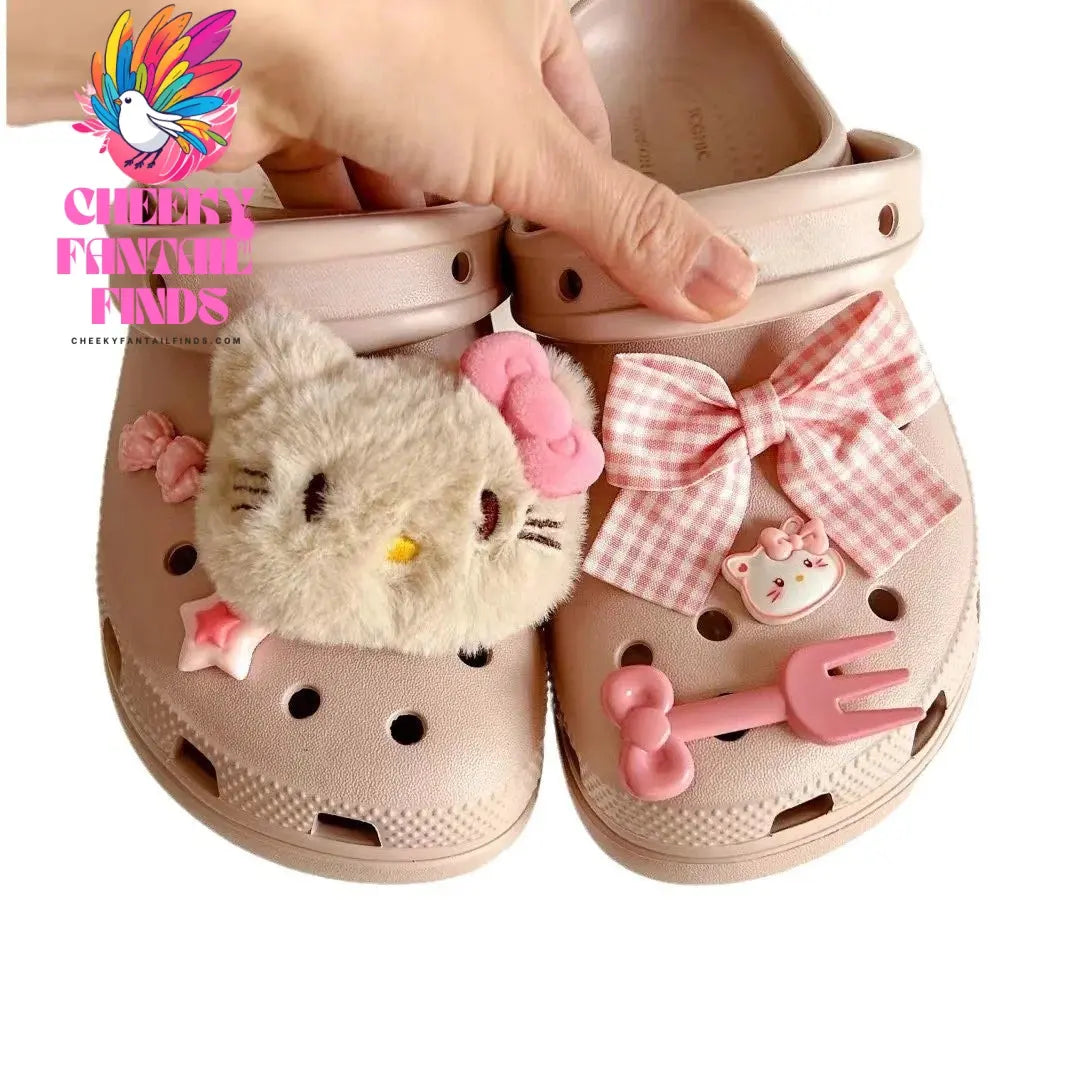 Miniso Cartoon Hello Kitty Shoe Charms Set Plush Cat Diy Clogs Accessories Gift Idea For Birthday Christmas Party Favors Cheeky Fantail Finds