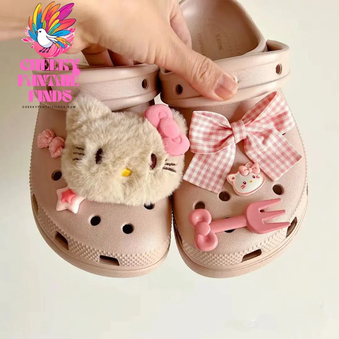 Miniso Cartoon Hello Kitty Shoe Charms Set Plush Cat Diy Clogs Accessories Gift Idea For Birthday Christmas Party Favors Cheeky Fantail Finds