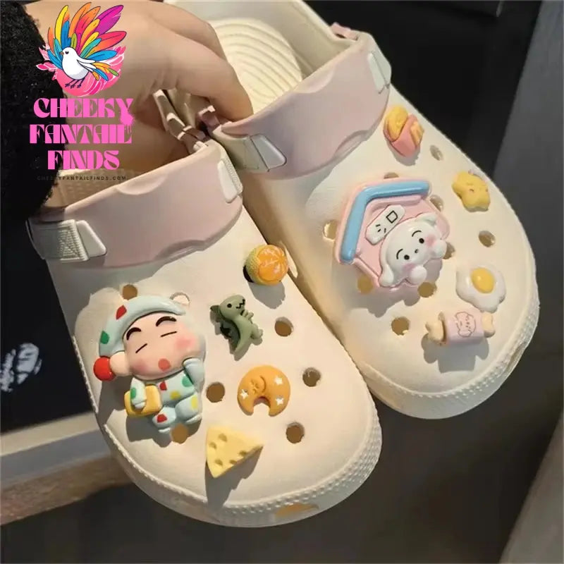 Miniso Whole Set Hot Sale Diy Hole Shoes Charms 3D Cute Comic Character Shoes Buckle Set Shoe Flower Detachable Girl Gift Cheeky Fantail Finds