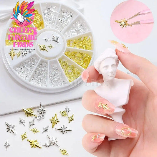 Mix 2 Sizes Gold Silver Starlight Shape Metallic Nail Art Rhinestones Decorations Gem DIY Salon Wheel Cheeky Fantail Finds