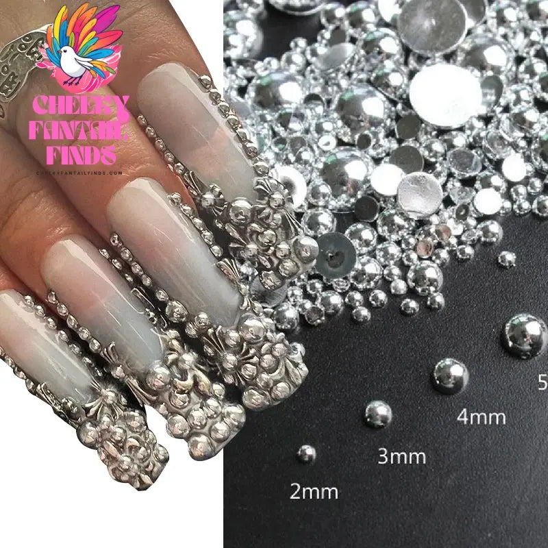 Mix 3D Nail Art Punk Silver Pearl Shape Gothic Design Luxury Charms Manicure Tips Rhinestones Decoration Cheeky Fantail Finds