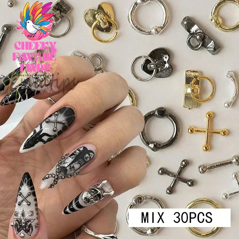 Mix 3D Nail Art Punk Silver Pearl Shape Gothic Design Luxury Charms Manicure Tips Rhinestones Decoration Cheeky Fantail Finds