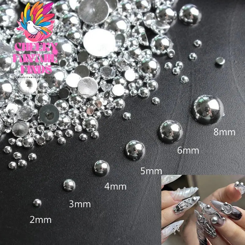 Mix 3D Nail Art Punk Silver Pearl Shape Gothic Design Luxury Charms Manicure Tips Rhinestones Decoration Cheeky Fantail Finds