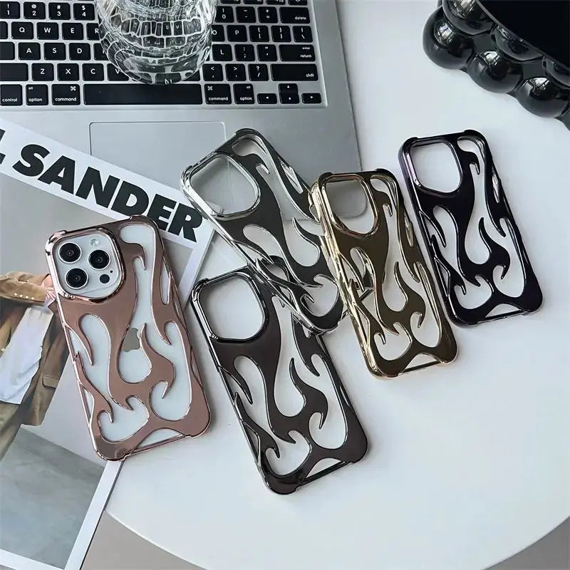 New 3D Flame pattern Hollow Slim Phone Case for iPhone 16 15 14 13 12 11 Pro Max 15 14 16 Plus Shockproof Protective soft Cover Cheeky Fantail Finds