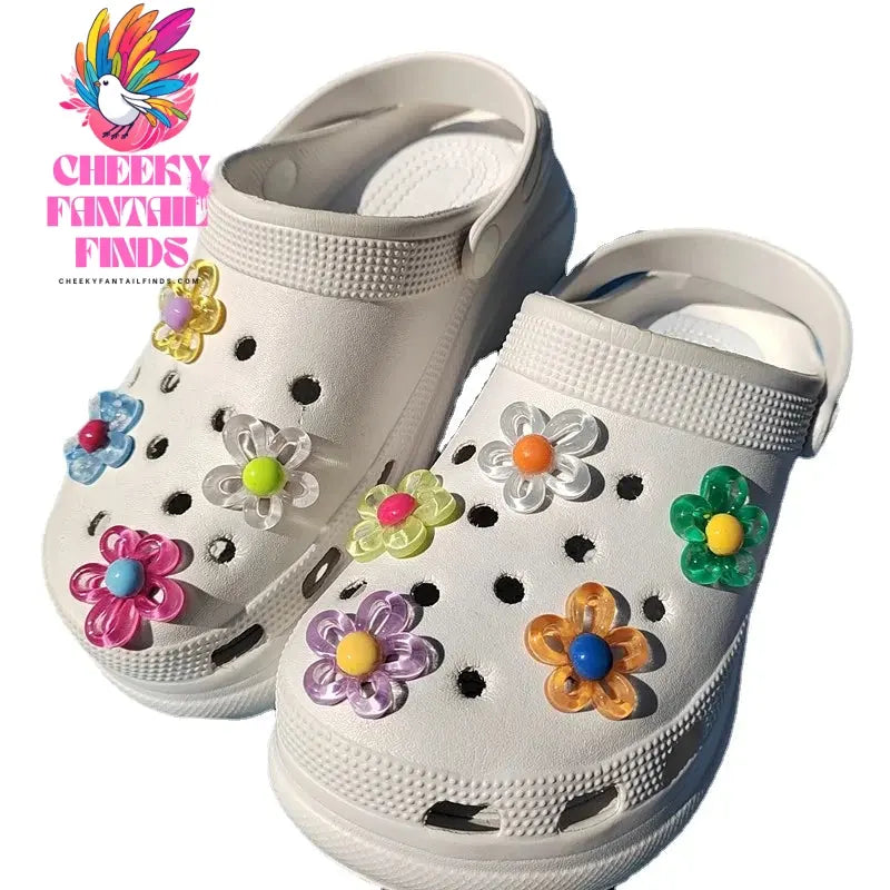 New 9pcs 5 petal flower Hole shoe Charms Designer DIY Shiny Bling Shoes Decaration for Clogs Kids Boys Women Girls Gifts Cheeky Fantail Finds