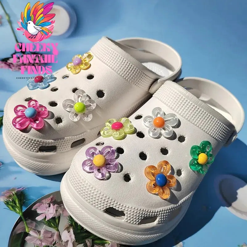 New 9pcs 5 petal flower Hole shoe Charms Designer DIY Shiny Bling Shoes Decaration for Clogs Kids Boys Women Girls Gifts Cheeky Fantail Finds