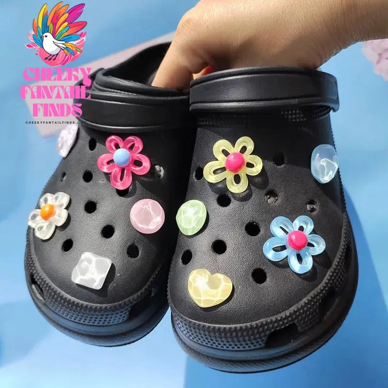 New 9pcs 5 petal flower Hole shoe Charms Designer DIY Shiny Bling Shoes Decaration for Clogs Kids Boys Women Girls Gifts Cheeky Fantail Finds