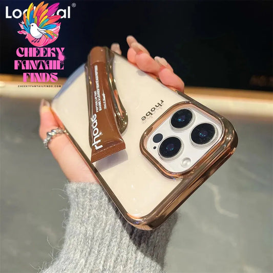 New Color Lipstick Plating DIY Rhode Clear Phone Case For iPhone 16 15 Plus 14 13 12 Pro Max 11 with Box Lip Gloss Holder Cover Cheeky Fantail Finds
