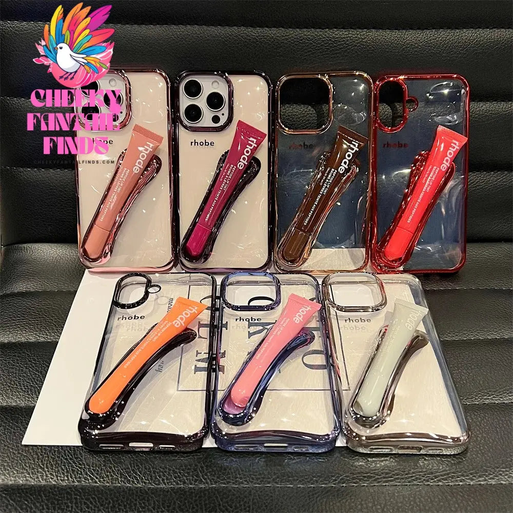 New Color Lipstick Plating DIY Rhode Clear Phone Case For iPhone 16 15 Plus 14 13 12 Pro Max 11 with Box Lip Gloss Holder Cover Cheeky Fantail Finds