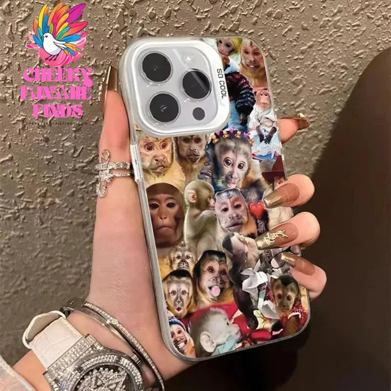 New Creative Monkey Pattern Phone Case For iPhone 16 Pro Max 15 14 13 12 11 XS X XR 7 8 Plus SE 2022 Shockproof TPU Bumper Cover Cheeky Fantail Finds