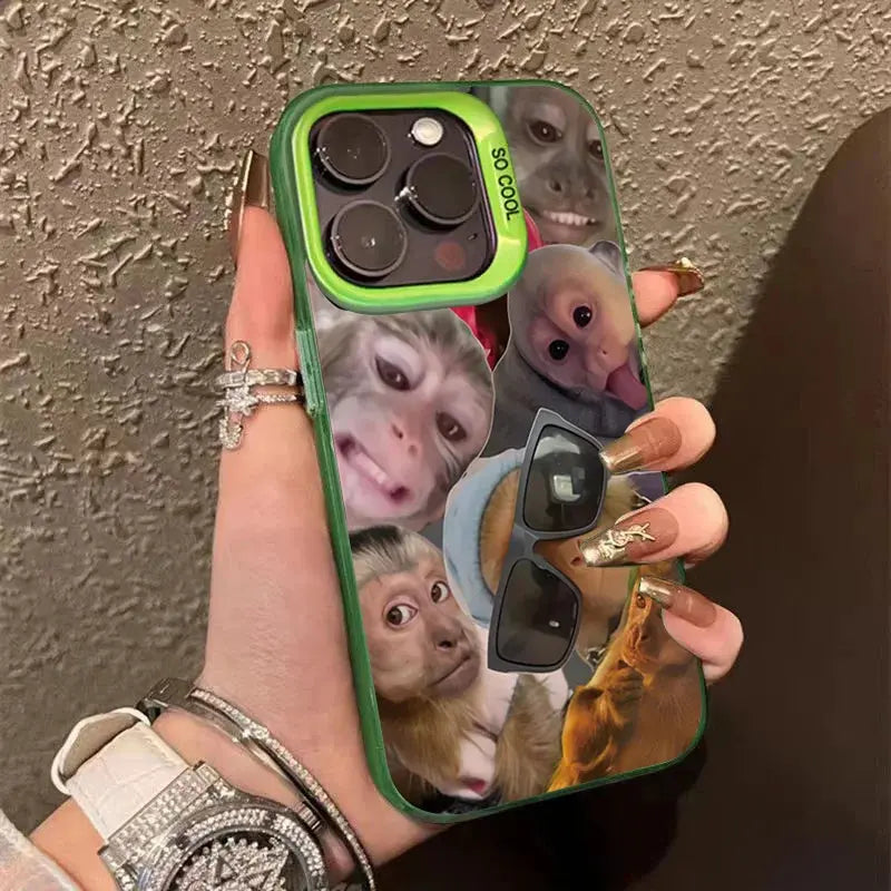 New Creative Monkey Pattern Phone Case For iPhone 16 Pro Max 15 14 13 12 11 XS X XR 7 8 Plus SE 2022 Shockproof TPU Bumper Cover Cheeky Fantail Finds