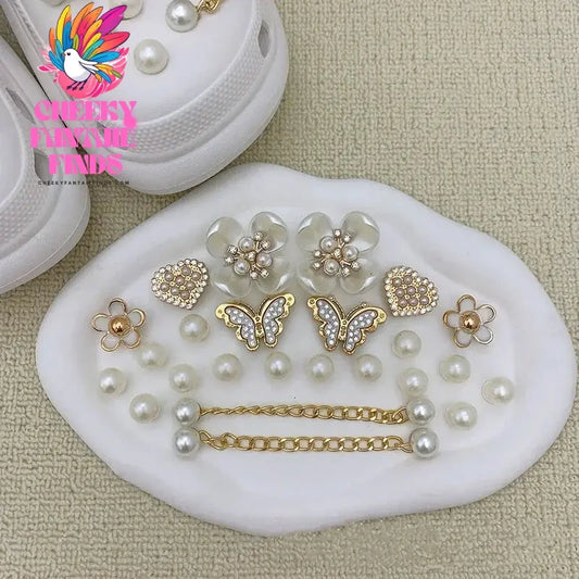 New Fashion Pearl Butterfly Flower Shoe Buckle Children Ladies Cute Cave Shoes Accessories Removable Shoe Buckle Set Hot Sale Cheeky Fantail Finds